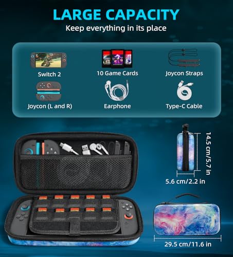 TiMOVO Carrying Case Compatible with Nintendo Switch 2, Dreamy Nebula | Travel Carry Case, 10 Game Cartridges & Pocket, Protective Portable Hard Shell Pouch, For Console & Accessories - color: Dreamy Nebula
