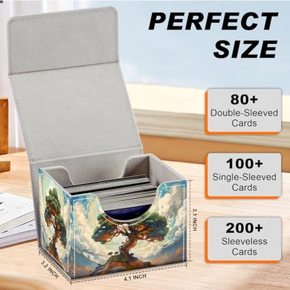 DEGDFSGR for TCG MTG Card Game Storage Box Organizer Trading Card Case Commander Deck Box Magnetic Closure Creative Pattern Up to 200 Cards, Big Tree White Cloud - color: Big Tree White Cloud