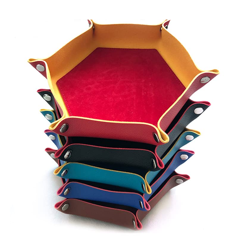Bescon Hexagon Folding PU Leather and Velvet Dice Tray, Portable Dice Holder for DND, RPG, MTG Dice Gaming D&D and Other Table Games, Purple&Rose - color: Purple&rose