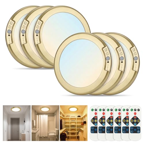 Gold Wireless Rechargeable Ceiling Light, Motion Sensor Closet Light Indoor | 6 Packs Battery Operated Led Lights with Remote for Bedroom Hallway, Living Room, Bathroom, Home & Kitchen Decor Lighting - color: Gold, size: 6 Packs
