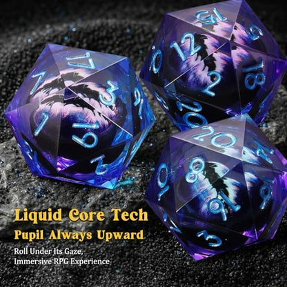 MoKo Liquid Core DND Dice Set 7PCS, Blue | Sharp Edge Resin Polyhedral, D20 D12 D10 D8 D6 D4 D%, Gift Box Included, Compatible with Dungeons and Dragons RPG - color: 1 - Blue