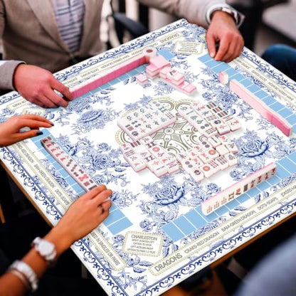 party greeting Chinoiserie Mahjong Mat with Black Carrying Bag 31.5 x 31.5 Inches Multi Purpose Game Table Cover Anti Slip and Noise Reduction for Mahjong Poker Board Card Dominoes Games(Blue) - color: Blue
