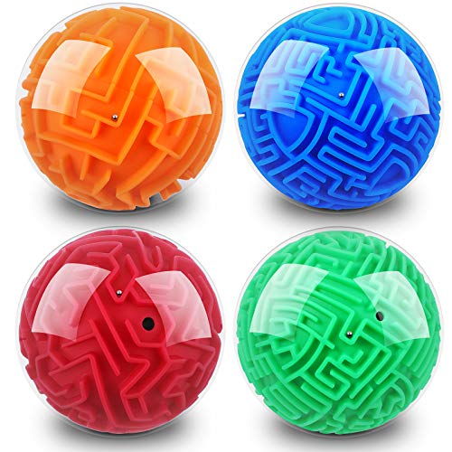 Sumind 4 Pcs 3D Puzzle Maze Ball Magic Brain Teasers Games Memory Sequential Maze Cube Ball Sphere Educational Puzzle for Adult Hard Challenges(Blue, Green, Red, Orange) - color: Blue, Green, Red, Orange