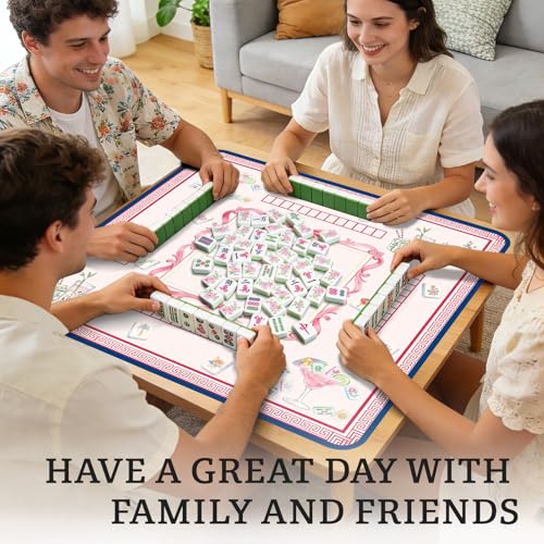 Pink Mahjong Tile Mahjong Table Mat, Non-Slip Noise Reduction Mah Jong Mat with Carrying Bag, Game Table Cover for Mahjongs Poker Card, Festival Birthday Gift for Mahjong Lovers, 31x 31In - color: Mahjong-pink
