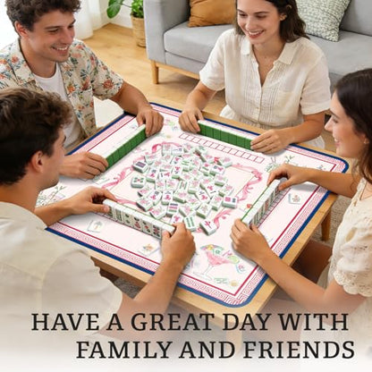 Pink Mahjong Tile Mahjong Table Mat, Non-Slip Noise Reduction Mah Jong Mat with Carrying Bag, Game Table Cover for Mahjongs Poker Card, Festival Birthday Gift for Mahjong Lovers, 31x 31In - color: Mahjong-pink