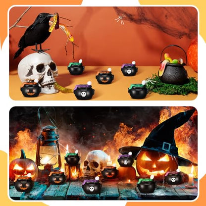 Soulchen 50 Pcs Halloween Mini Resin Figures Bulk Tiny Resin Witch Cauldron Figurines Little Small Figures to Hide Cauldron Miniatures for Halloween Party Gift Bag Fillers Garden Decor - style: Witch Cauldron
