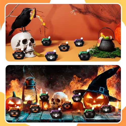 50 Pcs Halloween Mini Resin Figures Bulk Resin Witch Cauldron Figures | Tiny Figurines for Gift Bags, 3 Styles Skull Pumpkin Ghost, Hide Game Decor, Halloween Party Fillers - style: Witch Cauldron