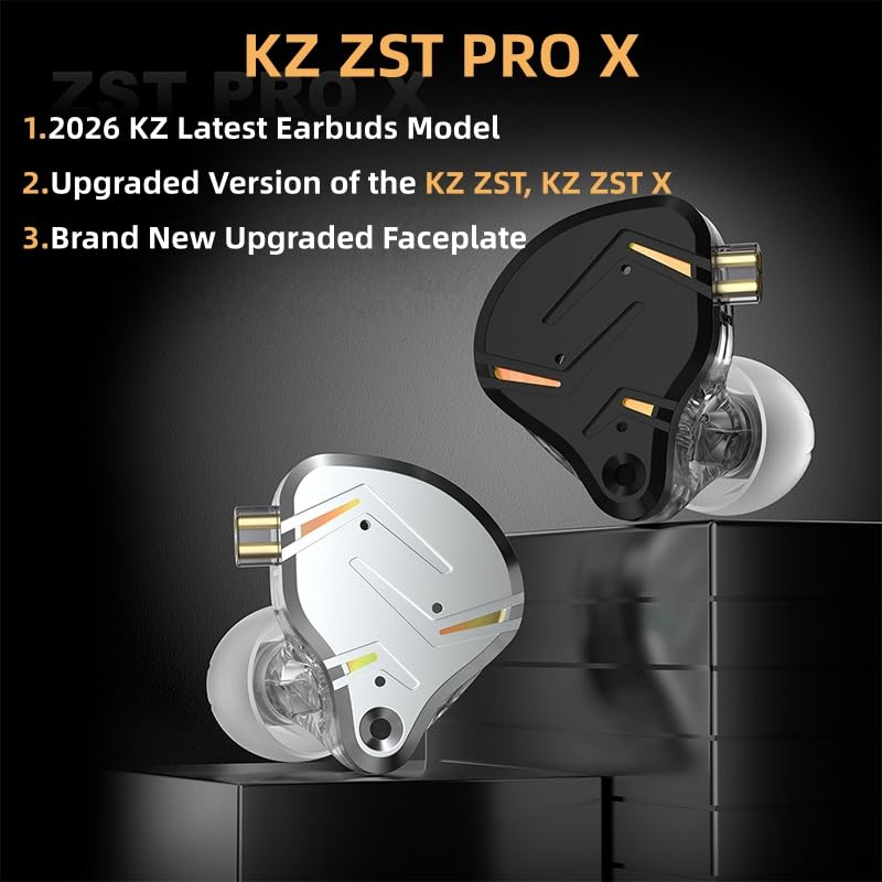 2026 Latest KZ ZST PRO X in Ear Monitor Headphones, 1BA 1DD Hybrid Driver Wired Gaming Earbuds, Deep Bass Sound Wired Ear Buds, HiFi IEM for Gaming Music Singer Musician Drummer (Without mic, Silver) - color: Silver, style: without mic