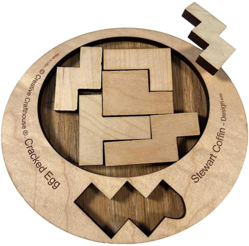 Creative Crafthouse Cracked Egg Wood Brain Teaser Puzzle for Adults | Fit all 6 wood pieces into the egg-shaped opening. A level 8 of 10 Stewart Coffin dissection puzzle, made in the USA. - style: Cracked Egg