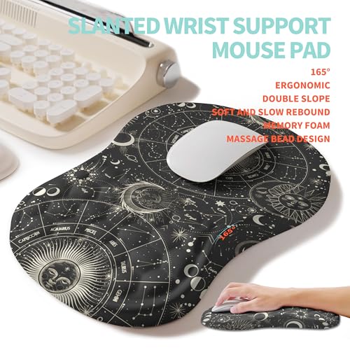 2-in-1 Ergonomic Set, Wave Rise Keyboard Wrist Rest and Massage Bulge Slope Mouse Pad Wrist Support, Cushion Memory Foam Integrated to Relieve Wrist Pain, Constellation - color: Constellation