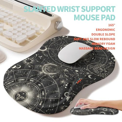 2-in-1 Ergonomic Set, Wave Rise Keyboard Wrist Rest and Massage Bulge Slope Mouse Pad Wrist Support, Cushion Memory Foam Integrated to Relieve Wrist Pain, Constellation - color: Constellation