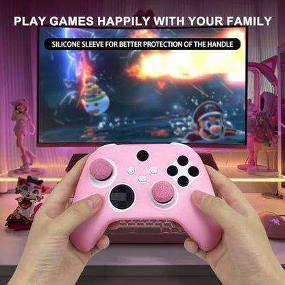Pink Glitter Anti-Slip Protective Silicone Cover Skin Grips for Xbox Series X/S Controller,8 PCS Glitter Thumb Grips Caps and 2 Grips Caps. - color: Glitter Pink
