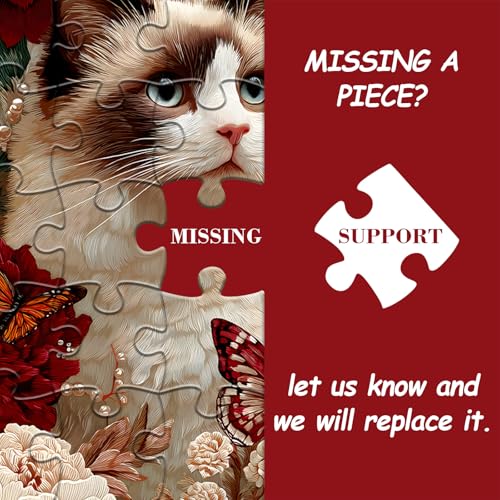 Cat Puzzles for Adults 1000 Pieces, Flower Animal Jigsaw Puzzles Kitten Butterfly, Floral Kitty Puzzle, Difficult Flower Cat Puzzle as Home Decor - style: Peony Cat Dreams puzzle