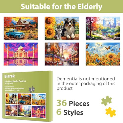 Biarek 6 Pack 36 Large Piece Puzzles for Seniors Puzzle Dementia Alzheimer's Products Activities for Elderly Adults Easy Jigsaw Puzzle Alzheimer's Gift for Patients in Nursing Home with 6 Storage Bags - style: 36 Large Pieces