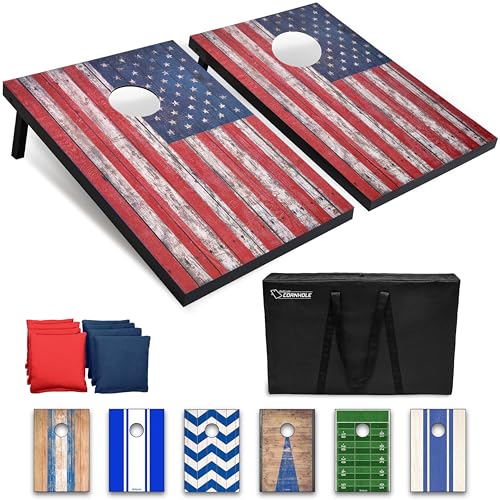 GoSports Portable Cornhole Sets, 8 Styles – Choose 4 x 2 ft or 3 x 2 ft - Boards Include 8 Bean Bags, Travel Case, and Game Rules - style: 3 x 2 ft American Flag