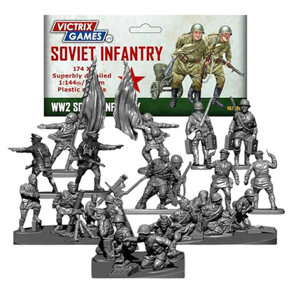 Wargames Delivered - Victrix 12mm Scale Soviet Infantry & Heavy Weapons Set with Bonus Miniature STL Download – 174 Highly Detailed WW2 Miniatures Set –with Riflemen, SMG Troops, Snipers & Tank Riders
