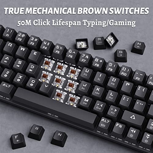 DIERYA DK63N 60% Wireless Wired Mechanical Gaming Keyboard, RGB Backlit Bluetooth Keyboard with Arrow Keys, 63 Keys Ultra-Compact, Programmable Brown Switch for Windows Laptop PC Mac