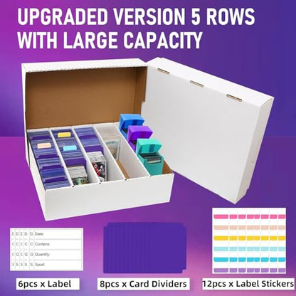 5 Row Trading Card Storage Box Holds 3950-count,1 Pack Cardboard Storage Box with Divider+index Label,Trading Card Dividers for Tcg,Sports,Mtg Cards - size: 1 Pack-Large