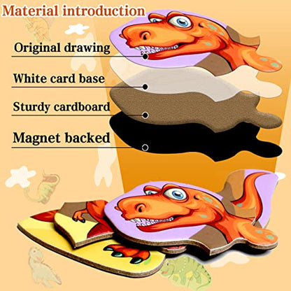 Magnetic Puzzles for Kids Ages 3-5, Travel Toddler Dinosaur Puzzle Toy | Refrigerator Magnet Game for Ages 4-6, Learning & Birthday Gift for Boys, Car & Airplane Road Trip Quiet-Time Activity Toys - style: Dinosaur