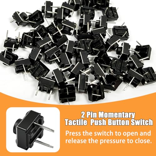 TWTADE 100Pcs Micro Momentary Tactile Push Button Switch 6x6x5mm 2 Pin Tact Switch Assortment Kit - color: Black-2 Pin 6x6x5mm