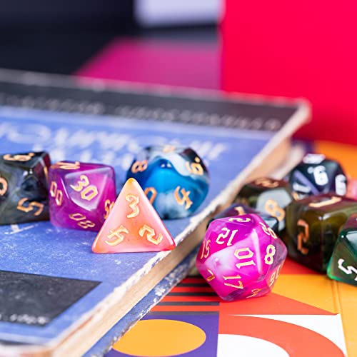5 Sets DND Dice Polyhedral Dice Set (35pcs) with 1 Large Leather Bag, D&D Dice Set for RPG Table Games. (5Sets-Tricolor) - color: 5sets-tricolor