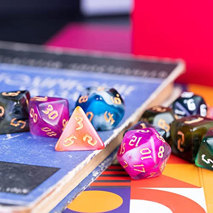 5 Sets DND Dice Polyhedral Dice Set (35pcs) with 1 Large Leather Bag, D&D Dice Set for RPG Table Games. (5Sets-Tricolor) - color: 5sets-tricolor