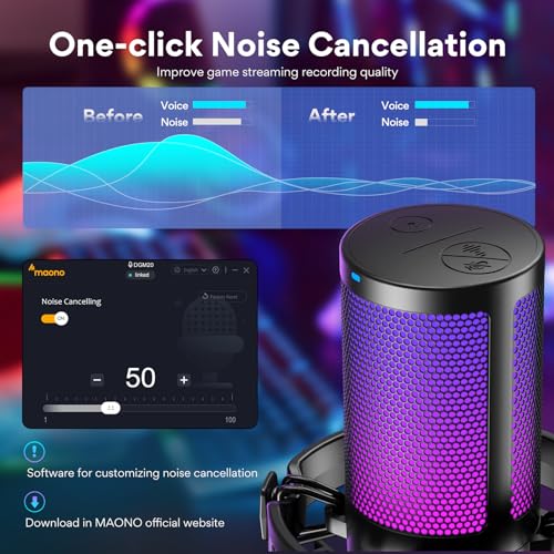 MAONO USB Gaming Microphone with Boom Arm Microphone Stand: Noise Cancellation Condenser Mic Kit with RGB Lights,for Streaming Recording Podcast Chat Twitch YouTube Discord DGM20+BA20 Black