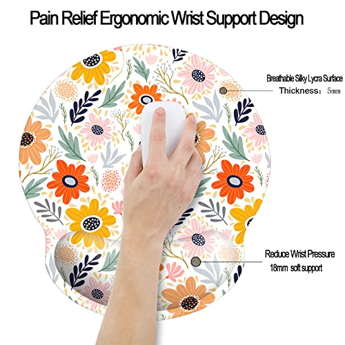 Memory Foam Wrist Support Mouse Pad Comfortable Padded Wrist Mousepads 9in X10in Desktop Notebook Mouse Mat (Pretty Flower Foam) - color: Pretty Flower Foam