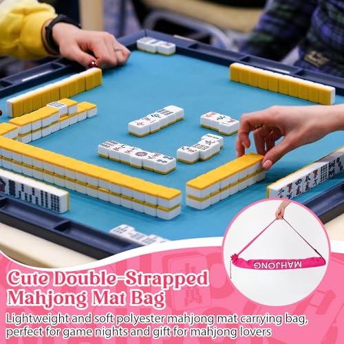 35 Inch Long Mahjong Mat Bag Waterproof Mahjong Mat Storage Carrying Bag Double Strapped Polyester Drawstring Lightweight Holder for Board Games Storage-mat Not Included(Rose Red) - color: Rose Red