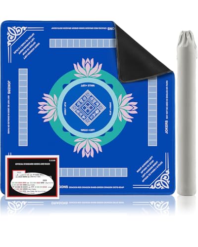 Mahjong Mat for Table, 32.4×32.4 Non-Slip Rubber Mahjong Mats with 2026 Mahjong Card, Neoprene Mah Jong Mat with Carrying Bag for Poker, Board Games,Dominoes,Cards & Tile Games - color: Blue