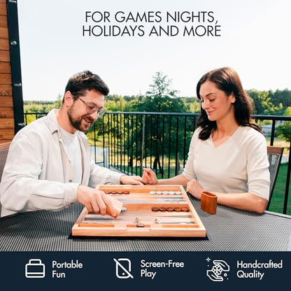 Pointworks 17 Inch Chess Checkers Backgammon Set for adults, Wooden chess set combo, portable folding two sided board multi game design, maple walnut inlay with large weighted pieces, acrylic checkers - style: Backgammon, Chess & Checkers