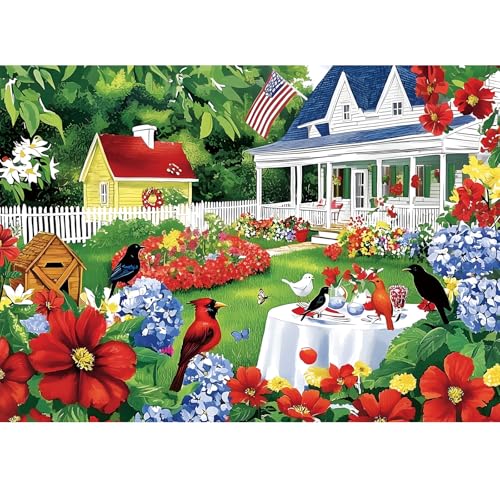 1000 Piece Puzzle for Adults, Beautiful Garden Scene Puzzles, Birds and Flowers Jigsaw Puzzles 1000 Pieces,Fun Landscape Puzzle for Adults Kids Seniors,Challenging Family Game Great Gift Idea,28*20 in - style: Garden Scene