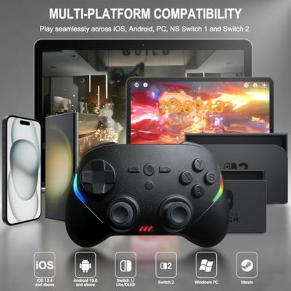 Joso Mobile Gaming Controller, Wireless Game Controller for iPad/Tablet/iPhone/Android/Switch/Switch 2/Lite/OLED/PC, Handheld Gamepad with Hall Effect Joysticks/Triggers/6-Axis Gyro - Black - color: Black