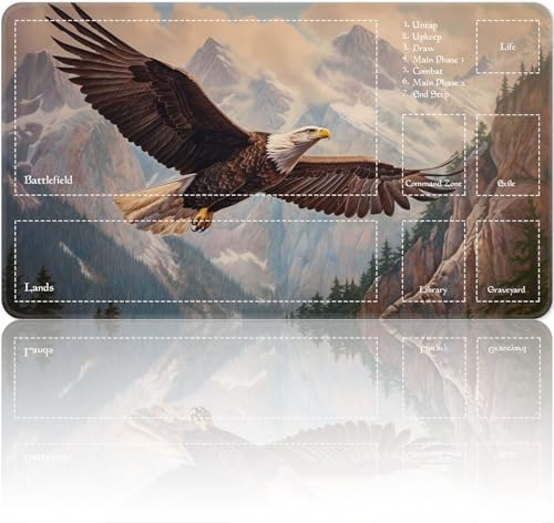 Playmat for MTG Magic Size 24x14 Inch Game Mats Tabletop Magic Play Mats,Premium Smooth Rubber Surface, Mousepad Compatible Qindaiwen for MTG RPG CCG Trading Card Game Play mats, Eagle Flying - color: Eagle Flying, size: playmat with zones