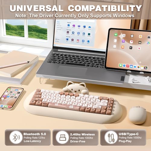 YUNZII C68 Wireless Mechanical Keyboard,65% Layout,Hot Swap,Triple Mode BT5.0/2.4G/Wired, RGB Backlit NKRO,Cute Cat Silicone Ergonomic Design for Win/Mac (Brown, Milk Switch) | Wireless Triple Mode BT5.0/2.4G/Wired, RGB Backlit NKRO, Cute Cat Silicone Erg