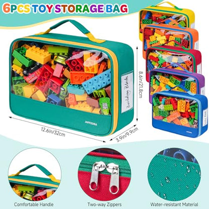 6 Pack Large Toy Storage Bags(12.6 * 3.9 * 8.6in), Magnetic Tiles Travel Organizer Case with Mesh Pocket Fits for Lego Bricks, Board Game, Puzzles, Toy Cars and Building Blocks - size: LARGE 6PCS