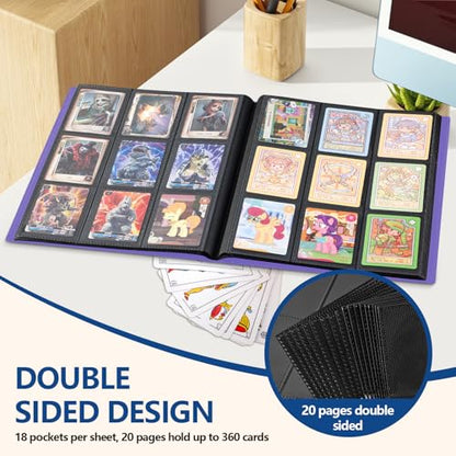 Card Binder, EDUDIIU 9 Pockets Premium Trading Card Binders, Cards Collection Binder Album, Side Loading Yugioh Holder Book for Sport, Football, Baseball Collector - Purple - color: Purple