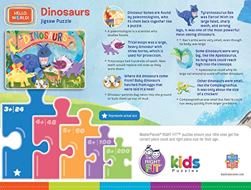 MasterPieces 24 Piece Jigsaw Puzzle for Kids - Dinosaurs Right Fit - 19"x14" - style: Hello World Dinosaurs