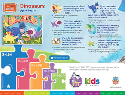 MasterPieces 24 Piece Jigsaw Puzzle for Kids - Dinosaurs Right Fit - 19"x14" - style: Hello World Dinosaurs