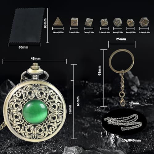 Mini DND Dice Set with Watch Shell and Keychain, Portable 7PCS Polyhedral Metal Dice Set Perfect for Dungeons and Dragons Gifts, MTG, Role Playing Board Games Accessory (Ancient Silver) - color: Ancient Silver