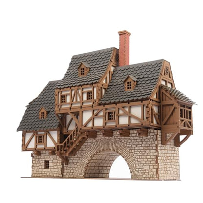 Fawlty Manor (Pro Texture) - Bridge Dwelling - Medieval Tavern - Medieval Europe Series - 3D Puzzle - Architectural Model Kit - DIY - 28mm Scale – 465 Pieces – Ages 15 Years and Above - color: Manor Medieval