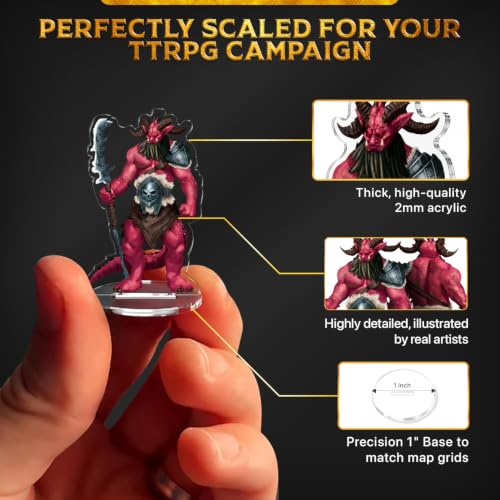 Skinny Minis Devil Miniatures Set, 16 Flat Minis with Bases for Tabletop Game, Infernal Monster Minis, D&D Compatible, 2D Pathfinder & 5e Minis for TTRPG