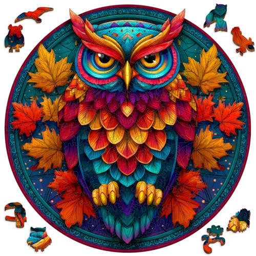 Mocfesk Wooden Puzzles for Adults, Colorful Owl Puzzles 200 Pieces | Unique Shaped Jigsaw Puzzles for Adults and Kids, Birthday Gifts Fun Challenge Family Game 11.2'' x 11.2'' - color: Colorful Owl, size: Small