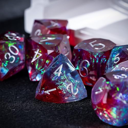 7PCS DND Dice Set,Transparent Sharp Edge Dice Set D&D RPG Polyhedral Die,for Dungeons and Dragons TTRPG Games Roleplaying Games,with Gift Box(Galaxy Blue and Red) - color: Galaxy Blue and Red
