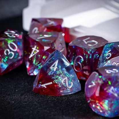 7PCS DND Dice Set,Transparent Sharp Edge Dice Set D&D RPG Polyhedral Die,for Dungeons and Dragons TTRPG Games Roleplaying Games,with Gift Box(Galaxy Blue and Red) - color: Galaxy Blue and Red