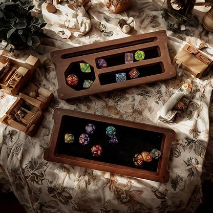 Wooden Dice Box, DND Dice Holder, Dice Storage Case 9.5 x 4 Inch | RPG Dice Rolling Tray Travel Dice Organizer with Felt Lined Magnetic Lid D&D Accessories - style: Brown