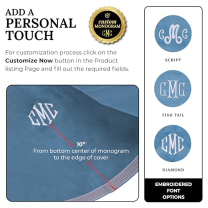Personalized 54" Round Table Cover – Bridge Table Covers with Soft Ultra-Suede Fabric - Washable Table Cover Protects Cards & Tiles, Reduces Noise - Round Tablecloth for Game Night, Mahjong & Poker - color: Wedgewood Blue Embroidered, size: 54"
