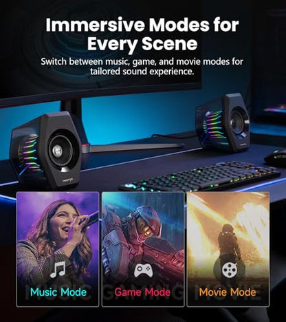 Edifier G2000 Pro 2.0 RGB Gaming Speakers with 64W Peak Power, Black | Virtual 7.1 Surround Sound, 270° TempoFlow Light Sync, Bluetooth 5.4/USB-C/AUX for PC, PS5, Game Console - color: Black
