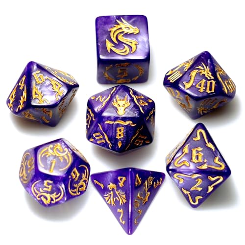 dice Set for Dungeon and Dragons D&D MTG 7-Die RPG Polyhedral Dice，D20 D12 D10 D8 D6 D4 D% (Purple) - color: Purple