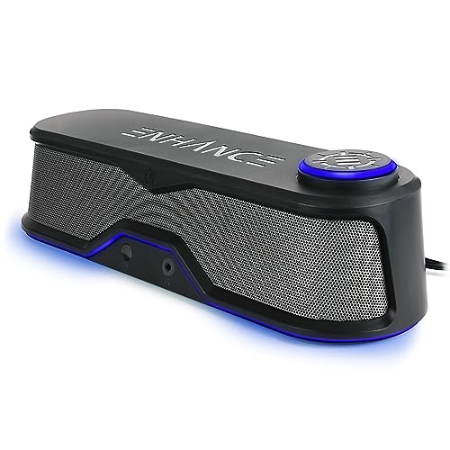 ENHANCE SB1 Computer Speakers High Excursion Soundbar - USB Powered Computer Sound Bar, Under Monitor Speaker with 10W Peak, LED Volume Control Knob, Headset Pass Through, Gaming Soundbar for PC - color: Blue